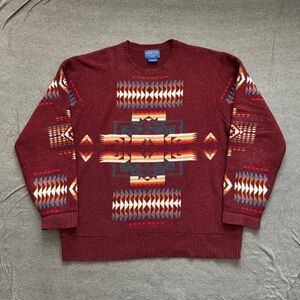 Pendleton Men's Chief Joseph Burgundy Southwestern LambswoolPullover Sweater XL